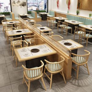 Bàn ăn gỗ chắc chắn bảng đá Bàn ăn Bàn lẩu Bàn ăn thương mại Bàn nướng cafe trà sữa cửa hàng ghế Bàn ghế - Hình 3