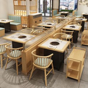 Bàn ăn gỗ chắc chắn bảng đá Bàn ăn Bàn lẩu Bàn ăn thương mại Bàn nướng cafe trà sữa cửa hàng ghế Bàn ghế - Hình 4