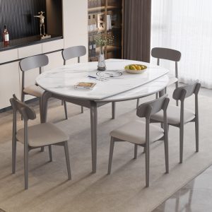 Bàn ăn gỗ chắc chắn có thể thu vào phiến đá nhà gia đình đa chức năng cảm ứng tròn bàn ăn gấp tối giản hiện đại - Hình 2