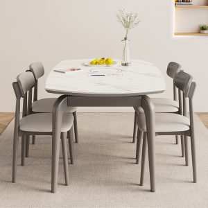 Bàn ăn gỗ chắc chắn có thể thu vào phiến đá nhà gia đình đa chức năng cảm ứng tròn bàn ăn gấp tối giản hiện đại - Hình 4