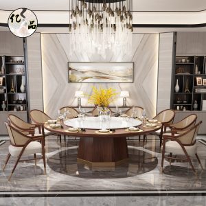 Bàn ăn gỗ chắc chắn phong cách Trung Quốc mới và ghế khách sạn hộp điện bàn tròn lớn 20 người sang trọng đơn giản câu lạc bộ bàn lẩu bán buôn - Hình 2