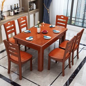 Bàn ăn gỗ chữ nhật bằng gỗ hiện đại đơn giản bàn ăn gia đình phòng ăn nhỏ 4 người 6 người kết hợp bàn ăn và ghế - Hình 3