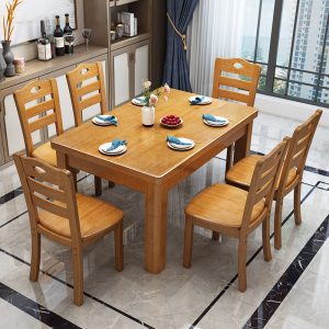 Bàn ăn gỗ chữ nhật bằng gỗ hiện đại đơn giản bàn ăn gia đình phòng ăn nhỏ 4 người 6 người kết hợp bàn ăn và ghế - Hình 4