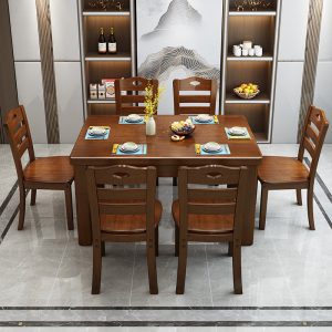 Bàn ăn gỗ đặc bàn ăn gỗ hình chữ nhật nhà chung cư nhỏ 4 người 6 người bàn ăn tây kết hợp - Hình 2