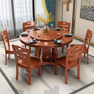 Bàn ăn gỗ đặc có bàn xoay bàn ăn tròn bàn tròn lớn 6 người 8 người 10 người hộ gia đình kinh tế kết hợp bàn ăn và ghế - Hình 2