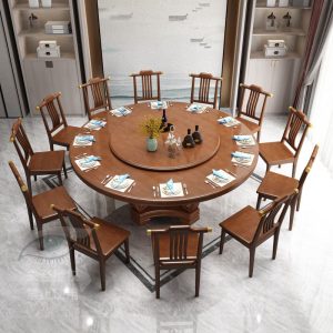 Bàn ăn gỗ đặc kiểu Trung Quốc mới kết hợp mâm xoay Bàn xoay nhà hàng khách sạn Bàn ăn tròn 12 người Bàn ăn gia đình Bàn tròn lớn - Hình 2