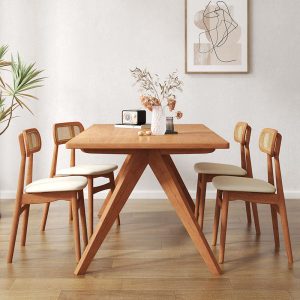 Bàn ăn gỗ đặc phong cách Nhật Bản và ghế kết hợp lưới cá voi đỏ bàn ăn gỗ anh đào bàn làm việc tại nhà bàn ăn khúc gỗ - Hình 4