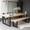 Bàn ăn gỗ đặc sắt rèn Bàn ghế quán cà phê gác xép hình chữ nhật Bàn làm việc cổ điển Băng ghế Mỹ làm Bàn ghế ăn cũ