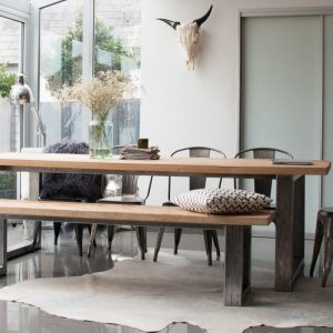 Bàn ăn gỗ đặc sắt rèn Bàn ghế quán cà phê gác xép hình chữ nhật Bàn làm việc cổ điển Băng ghế Mỹ làm Bàn ghế ăn cũ - Hình 3