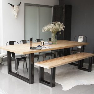 Bàn ăn gỗ đặc sắt rèn Bàn ghế quán cà phê gác xép hình chữ nhật Bàn làm việc cổ điển Băng ghế Mỹ làm Bàn ghế ăn cũ