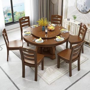 Bàn ăn gỗ đặc và ghế kết hợp nhà hàng bàn tròn khách sạn Bàn tròn lớn kiểu Trung Quốc mới với bàn xoay khách sạn Bàn ăn 10 người tại nhà - Hình 4