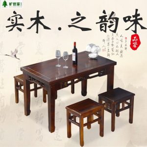 Bàn ăn gỗ đặc và ghế nhà hàng mì ăn sáng trang trại cacbon hóa cổ chạm khắc khách sạn khách sạn thức ăn nhanh Bàn dài