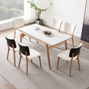Bàn ăn gỗ kết hợp đá phong cách kem phong cách Bắc Âu gia đình màu gỗ tần bì bàn ăn hình chữ nhật - Hình 2