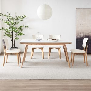 Bàn ăn gỗ kết hợp đá phong cách kem phong cách Bắc Âu gia đình màu gỗ tần bì bàn ăn hình chữ nhật