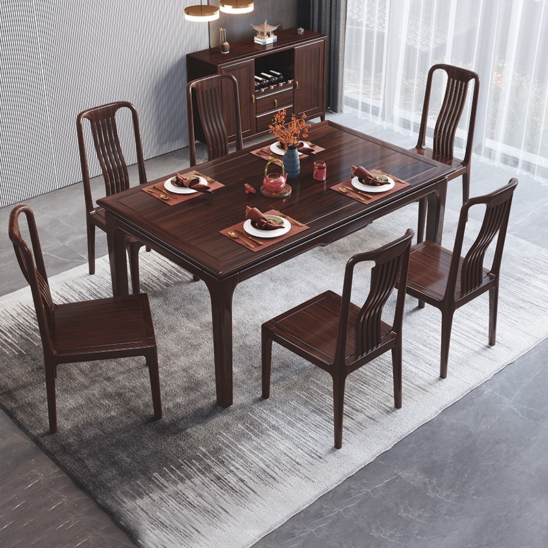 Bàn ăn gỗ mun kiểu Trung Quốc mới 1,6m hình chữ nhật và ghế cho 4 người và 6 người gia đình bàn ăn tối giản hiện đại bằng gỗ nguyên khối - Hình 3 Bàn ăn gỗ mun kiểu Trung Quốc mới 1,6m hình chữ nhật và ghế cho 4 người và 6 người gia đình bàn ăn tối giản hiện đại bằng gỗ nguyên khối - Hình 3