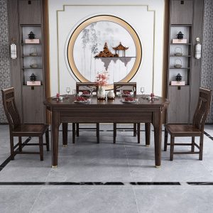 Bàn ăn gỗ mun phong cách Trung Quốc mới và ghế kết hợp kính gấp bàn ăn nhà tròn bàn ăn biến bàn tròn - Hình 2