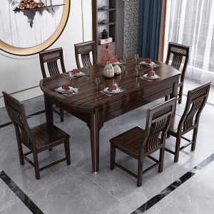 Bàn ăn gỗ mun phong cách Trung Quốc mới và ghế kết hợp kính gấp bàn ăn nhà tròn bàn ăn biến bàn tròn