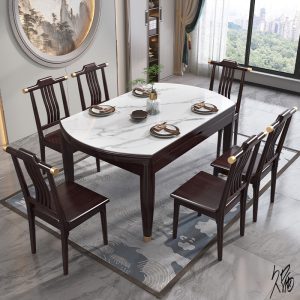 Bàn ăn gỗ nguyên khối bàn tròn thương mại mới của Trung Quốc nhà trắng bàn ăn kính vuông tròn kiêm dụng biến bàn tròn phòng khách