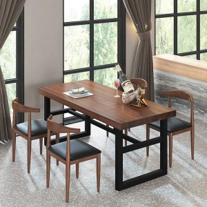 Bàn ăn gỗ nguyên khối cổ điển quầy bar hình chữ nhật cafe sắt rèn Bàn ghế thương mại căng tin nhà hàng nhà hàng Bàn ghế - Hình 2