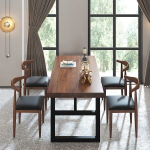 Bàn ăn gỗ nguyên khối cổ điển quầy bar hình chữ nhật cafe sắt rèn Bàn ghế thương mại căng tin nhà hàng nhà hàng Bàn ghế