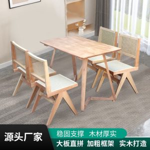 Bàn ăn gỗ nguyên khối gia đình phòng nhỏ Bàn ăn chân chữ V Bàn ăn cafe dài giản dị Bàn ăn - Hình 2