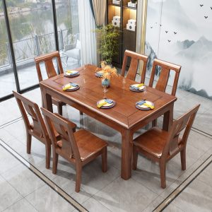 Bàn ăn gỗ óc chó hình chữ nhật bàn ăn tối giản hiện đại nhà gia đình 6 người kết hợp bàn ăn và ghế - Hình 3