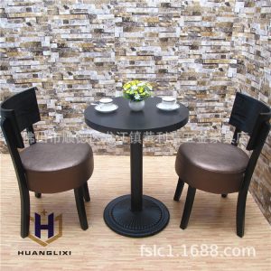 Bàn ăn gỗ sồi đen chân gang đúc chân Bàn ăn cafe chân Bàn ăn nhà hàng khung tròn - Hình 2
