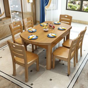 bàn ăn gỗ và ghế gấp kính thiên văn hiện đại hộ gia đình bàn ăn tròn bàn tròn có thể thay đổi - Hình 3