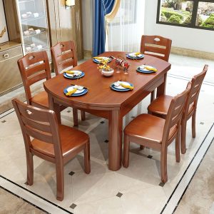 bàn ăn gỗ và ghế gấp kính thiên văn hiện đại hộ gia đình bàn ăn tròn bàn tròn có thể thay đổi - Hình 4