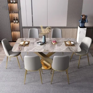 Bàn ăn Golden TableLight Bàn ăn bằng đá cẩm thạch sang trọng tùy chỉnh có ghế Nội thất nhà bếp tối giản sáng tạo hiện đại Ý đơn giản - Hình 2