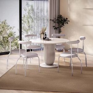 Bàn Ăn hiện đại cổ điển sang trọng bàn ăn tròn nhà gỗ nguyên khối lưới đỏ phong cách gia đình Baoge phiến đá bàn tròn kết hợp bàn ăn và ghế - Hình 2