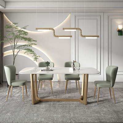 Bàn Ăn hiện đại Ý nhẹ nhàng sang trọng bằng đá cẩm thạch hình chữ nhật bàn ăn bằng đá phiến sáng và kết hợp ghế Bàn Ăn hiện đại Ý nhẹ nhàng sang trọng bằng đá cẩm thạch hình chữ nhật bàn ăn bằng đá phiến sáng và kết hợp ghế