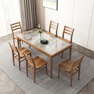 Bàn ăn kết hợp bàn ghế gỗ đặc chữ nhật nhà đơn giản hiện đại Bắc Âu phòng ăn nhỏ bàn ăn gỗ tần bì - Hình 2