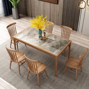Bàn ăn kết hợp bàn ghế gỗ đặc chữ nhật nhà đơn giản hiện đại Bắc Âu phòng ăn nhỏ bàn ăn gỗ tần bì - Hình 3
