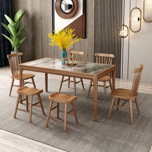 Bàn ăn kết hợp bàn ghế gỗ đặc chữ nhật nhà đơn giản hiện đại Bắc Âu phòng ăn nhỏ bàn ăn gỗ tần bì