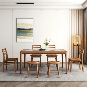 Bàn ăn kết hợp bàn ghế gỗ đặc chữ nhật nhà đơn giản hiện đại Bắc Âu phòng ăn nhỏ bàn ăn gỗ tần bì - Hình 4