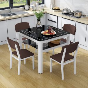 Bàn ăn kết hợp ghế ăn 4 người 6 người bàn ăn gia đình hình chữ nhật tối giản hiện đại gia đình bàn vuông bàn ăn kính cường lực - Hình 2