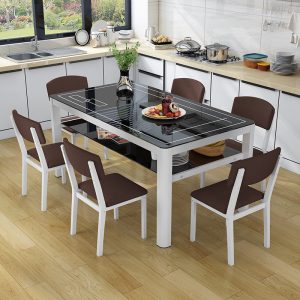 Bàn ăn kết hợp ghế ăn 4 người 6 người bàn ăn gia đình hình chữ nhật tối giản hiện đại gia đình bàn vuông bàn ăn kính cường lực - Hình 3
