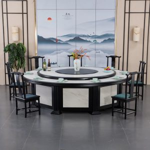 Bàn ăn khách sạn bàn tròn lớn 15 người 20 người hộ gia đình khách sạn gỗ nguyên khối bàn xoay điện mới của Trung Quốc bàn tròn có điện từ - Hình 3