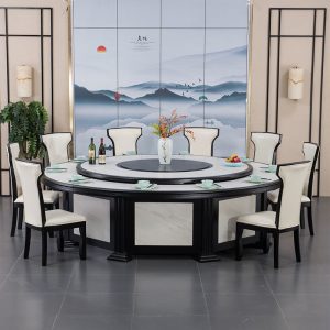 Bàn ăn khách sạn bàn tròn lớn 15 người 20 người hộ gia đình khách sạn gỗ nguyên khối bàn xoay điện mới của Trung Quốc bàn tròn có điện từ