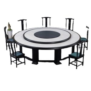 Bàn ăn khách sạn bàn tròn lớn 15 người 20 người hộ gia đình khách sạn gỗ nguyên khối bàn xoay điện mới của Trung Quốc bàn tròn có điện từ - Hình 4