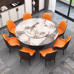 Bàn ăn khách sạn bàn tròn lớn bàn xoay điện xoay tự động 2 mét đá phiến đá cẩm thạch bàn ăn nhà hàng 10 người - Hình 2