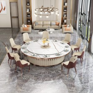 Bàn ăn Khách sạn bàn tròn lớn với bàn xoay điện 15 người 20 người hộp biệt thự doanh nhân bàn tròn lớn tấm đá bàn ăn và ghế