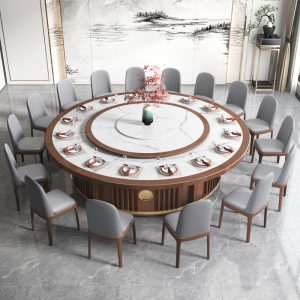 Bàn ăn Khách sạn điện bàn tròn lớn hộp lớn mới của Trung Quốc gỗ chắc chắn tấm đá tròn bàn ăn lẩu bàn ăn nhà hàng bàn ăn doanh nhân - Hình 2