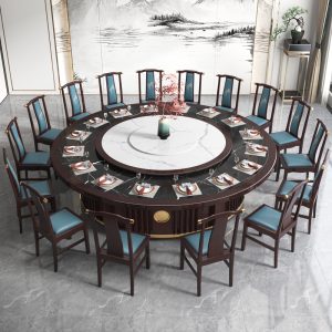 Bàn ăn Khách sạn điện bàn tròn lớn hộp lớn mới của Trung Quốc gỗ chắc chắn tấm đá tròn bàn ăn lẩu bàn ăn nhà hàng bàn ăn doanh nhân - Hình 4
