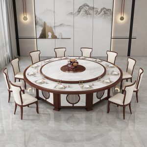 Bàn ăn Khách sạn kiểu Trung Quốc mới bàn tròn điện lớn 15 người 20 người nhà hàng khách sạn hộp xoay tự động bàn tròn bàn lẩu bàn ghế