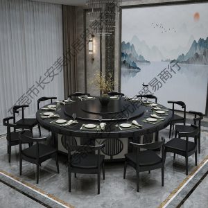 Bàn ăn khách sạn kiểu Trung Quốc mới bàn tròn lớn 18 người 20 người khách sạn bàn ăn gỗ cứng và ghế kết hợp bàn lẩu quay điện - Hình 3