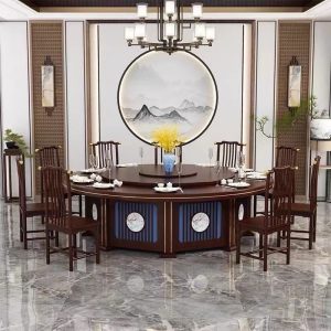 Bàn ăn khách sạn kiểu Trung Quốc mới bàn tròn lớn bàn xoay điện câu lạc bộ khách sạn hộp 10 người 20 người bàn ăn lẩu - Hình 2