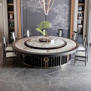 Bàn ăn Khách sạn kiểu Trung Quốc mới điện bàn tròn lớn nhập khẩu tấm đá bàn ăn nhà hàng câu lạc bộ bàn ăn 20 người bàn tròn gỗ nguyên khối - Hình 3