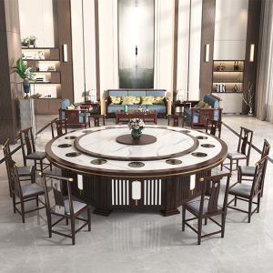 Bàn ăn Khách sạn kiểu Trung Quốc mới giả đá tấm bàn ăn điện bàn ăn thủ công 15 người nhà hàng hiện đại hộp khách sạn câu lạc bộ tròn - Hình 4